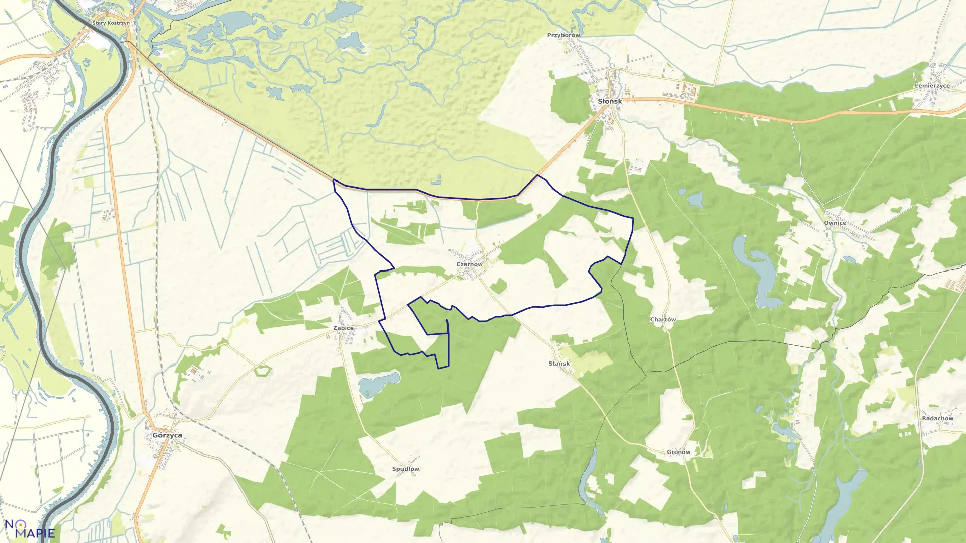 Mapa obrębu Czarnów w gminie Górzyca